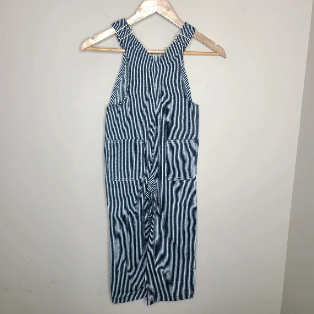 Liberty Youth Boys Denim Hickory Stripe Bib Overalls Size 5R Train Conductor